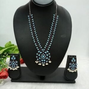 Necklace - Brass Silver Oxidized Stone Necklace SCAOLN41