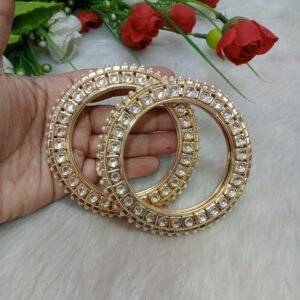 Kada- Light Gold Polish Kundan & Pearl Kade Pair SCA6784751 Crystal