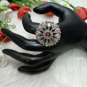 Oxidized Ring - Silver Alloy Metal Medium Size Meena Oxidized Ring SCA2084