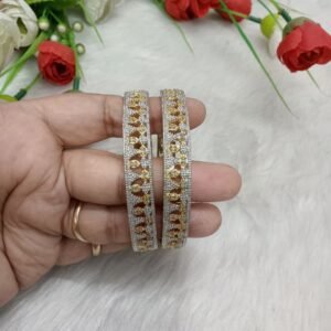 Shivay Creative Arts Premium Quality Light Gold Polish AD Stone Kade set of (2 PC) (SCA6833001)
