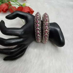 Kada-Silver Oxidized Ruby Stone Kade Pair SCA7003001