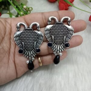 Earrings - German Silver Oxidized AD Stone Eagle Earrings SCA2998