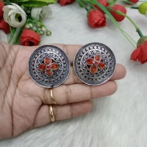 Studs - German Silver-Plated Oxidized AD Big Studs SCA3257