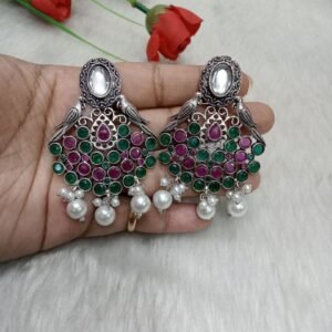 Earrings - German Silver Plated AD Stone Bird Design Big Earring SCA45017