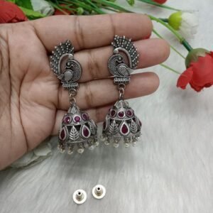 Jhumka - German Silver Plated AD Hand Crafted Peacock Jhumka SCA35012