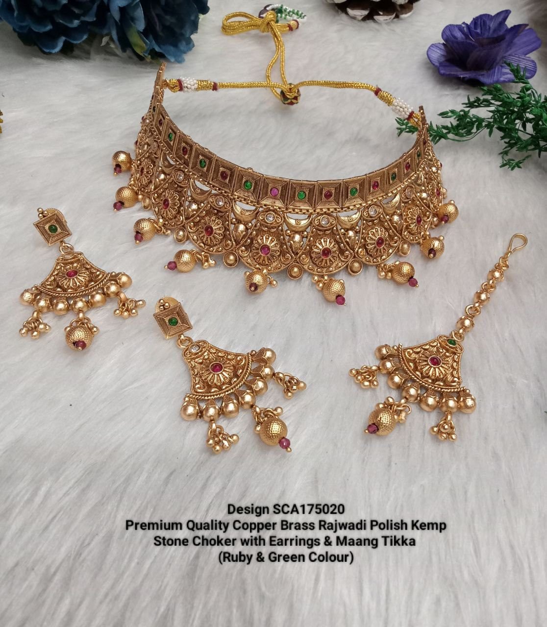 Rajwadi copper choker necklace sca175020 ruby green