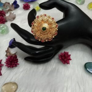 Rajwadi Rings - Gold Plated Rajwadi Size Adjustable Copper Ring SCARR21-Ruby Green