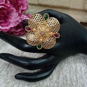 Rajwadi Rings - Gold Plated Rajwadi Polish Size Flower Design Ring SCARR35