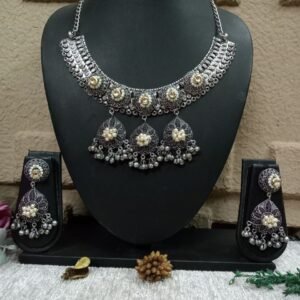 Necklace : Silver Oxidized Designer Brass Necklace SCAON29