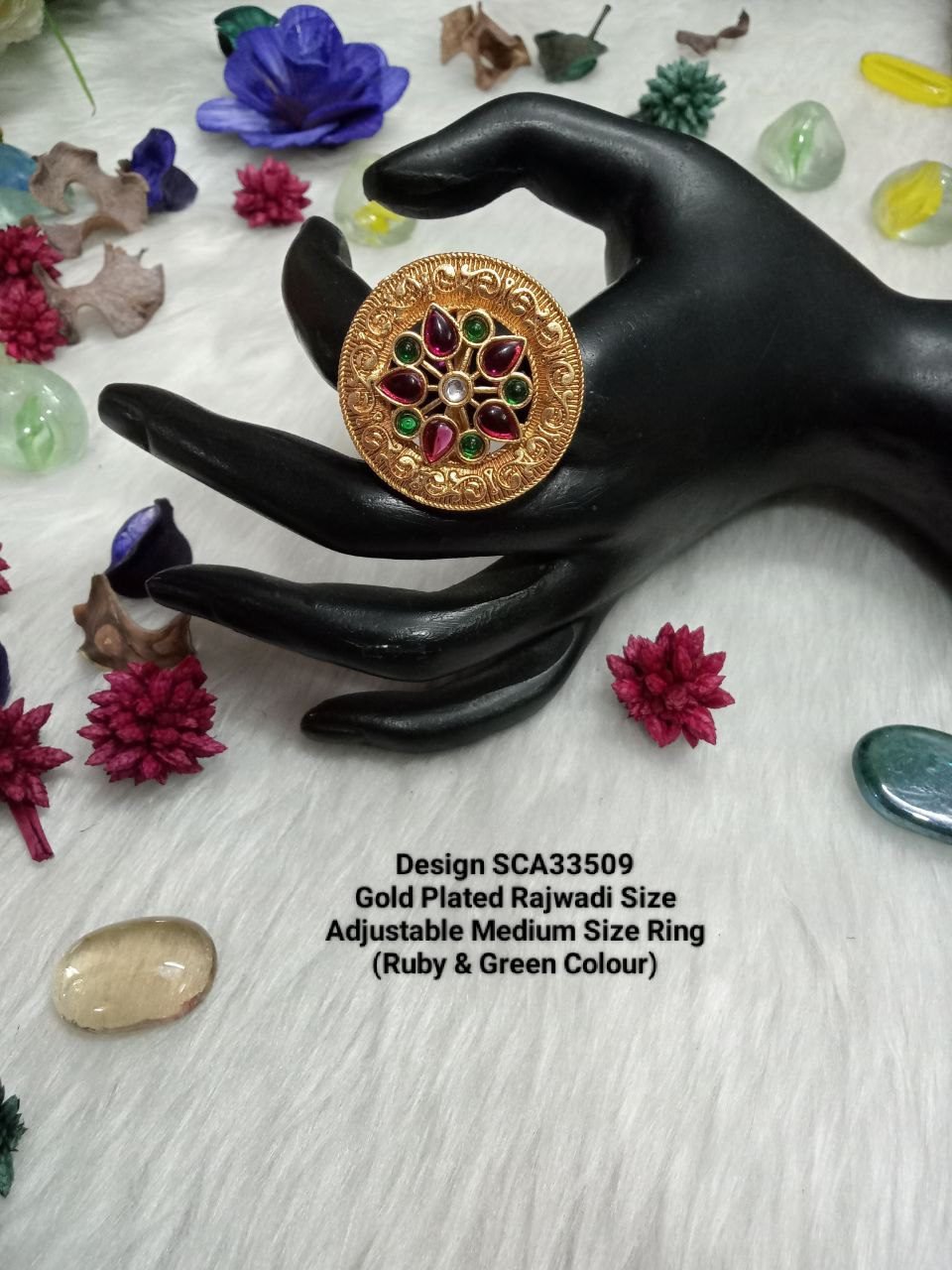 Gold Plated Rajwadi Size Adjustable Ring SCA33509