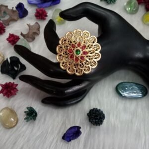 Rajwadi Rings - Rajwadi Polish Flower Design Big Rings SCARR20-Ruby Green