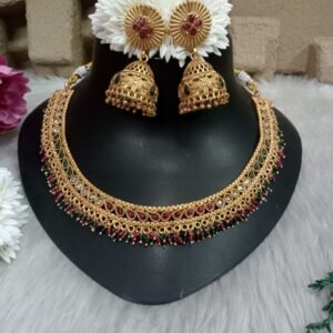 Rajwadi Necklace - Gold Plated Copper Rajwadi AD Necklace SCARN78