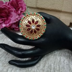 Rajwadi Rings - Gold Plated Rajwadi Polish Big Size Round Shape Meena Ring SCARR34