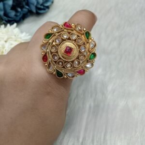 Rajwadi Ring - Gold Plated Rajwadi Kemp Stone Studded Ring SCARR31