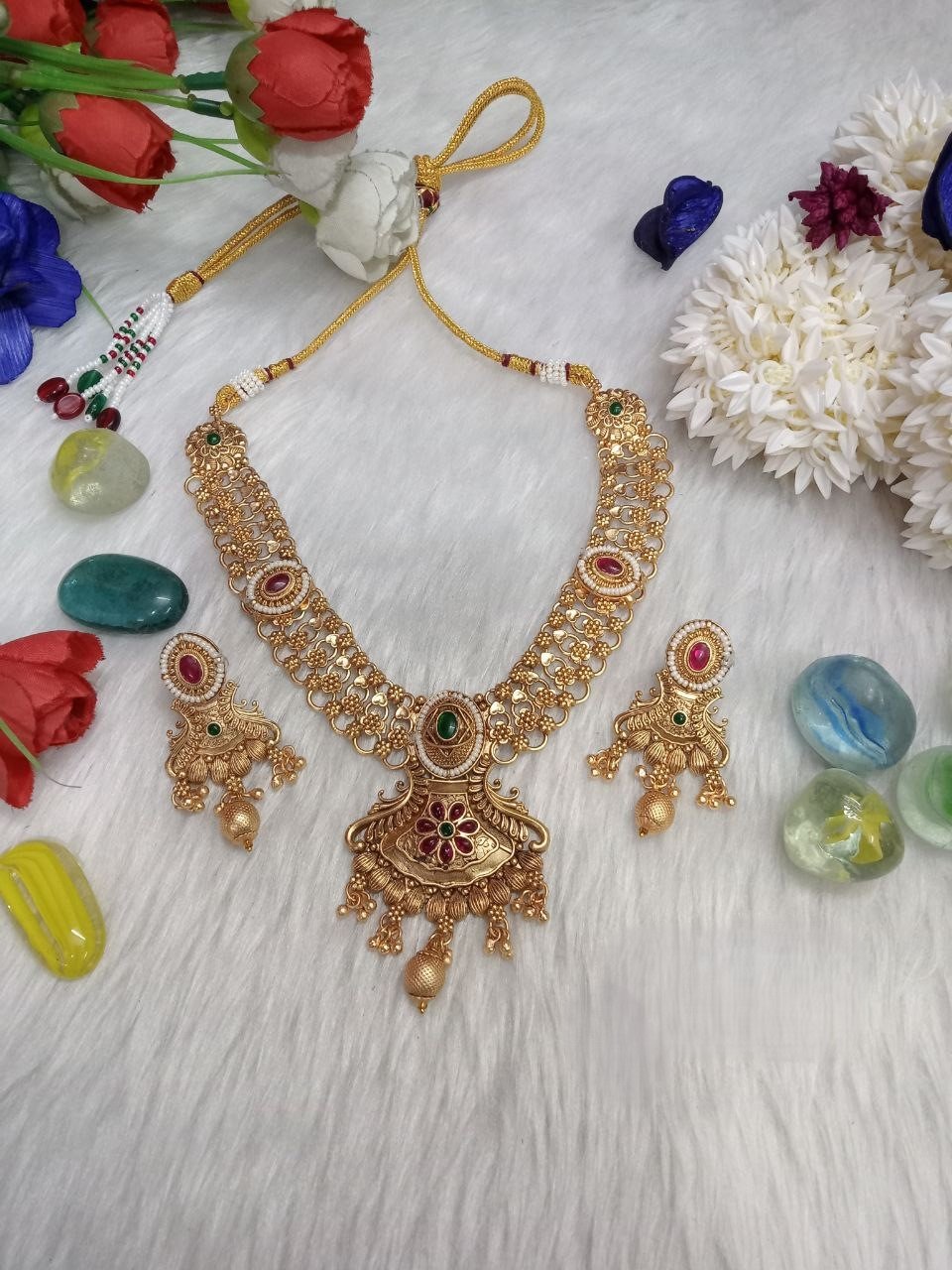 Necklace – Copper Rajwadi Necklace with Earrings SCA165066