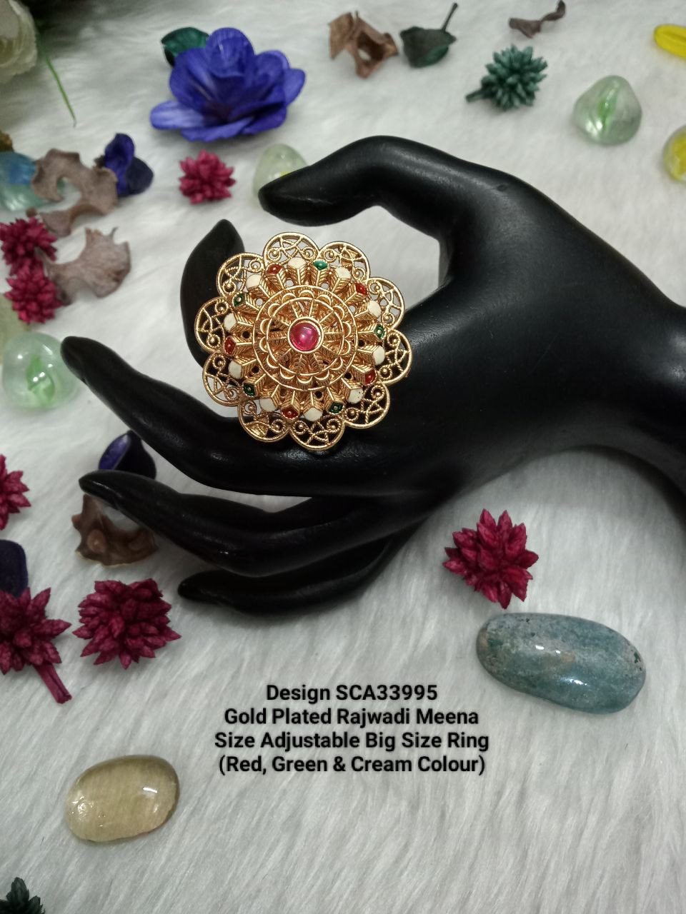 Rajwadi Polish Flower Design Meena Big Ring SCA33995