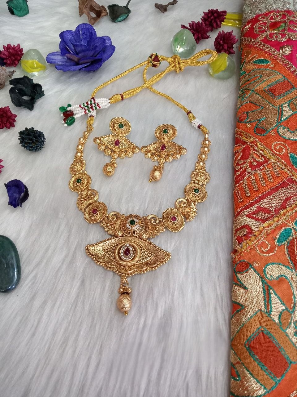Necklace – Copper Gold Plated Rajwadi Necklace with Earrings