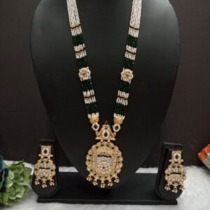 Rajwadi Necklace - Gold Plated Hydro Beads Copper Rajwadi Long Necklace SCARLN59-Green