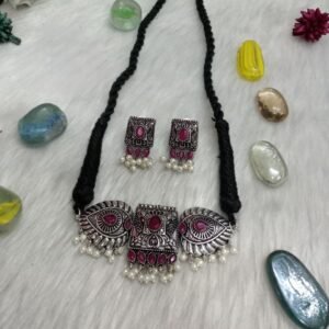 Choker - Silver Oxidized Brass Stone Choker Necklace SCAOC1