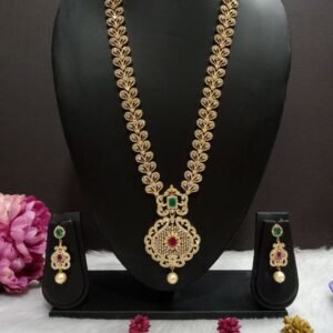 Necklace : Gold Plated Ruby, Green AD Rani Haar with Earrings SCA30003