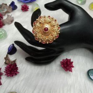 Rajwadi Rings - Gold Plated Rajwadi Size Adjustable Copper Ring SCARR21-Ruby