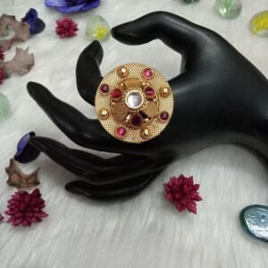 Rajwadi Rings- Gold Plated Rajwadi Kemp Stone Designer Ring SCARR7-Ruby