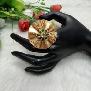 Rajwadi Ring - Gold Plated Rajwadi Polish Size Adjustable Ring SCARR23-Green
