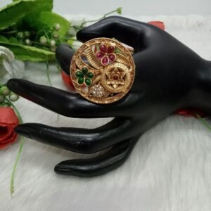 Rajwadi Rings - Gold Plated Rajwadi Polish Copper Flower Design Ring SCARR18