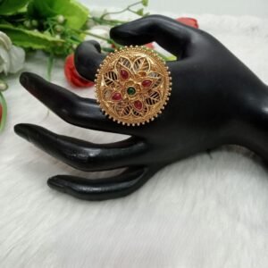 Rajwadi Rings - Gold Plated Rajwadi Polish Size Flower Design Ring SCARR33