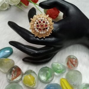 Rajwadi Rings - Gold Plated Rajwadi Polish Copper Flower Design Ring SCARR19- Ruby
