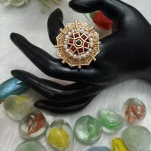 Rajwadi Rings - Rajwadi Copper Flower Design Ring SCARR19- Ruby Green