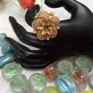 Rajwadi Rings - Gold Plated Rajwadi Polish Copper Ring SCARR6-Green