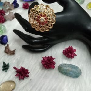 Rajwadi Rings - Rajwadi Polish Flower Design Big Rings SCARR20-Ruby