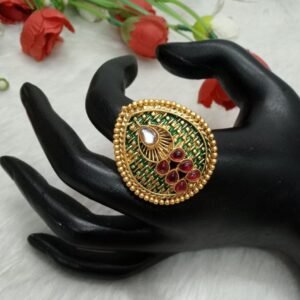Rajwadi Rings - Gold Plated Meena Alloy Metal Rajwadi Look Medium Size Ring SCARR36
