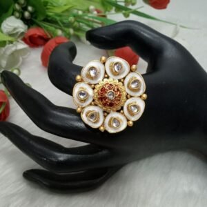 Rajwadi Rings - Gold Plated Alloy Metal Meena Rajwadi look Alike Flower Design Ring SCARR38