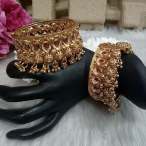 Rajwadi Kada - Rajwadi Polish Copper Gold Plated Ghungroo Broad Kada