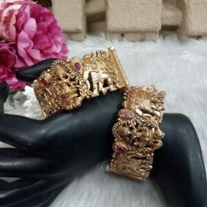 Rajwadi Kada - Rajwadi Polish Copper Gold Plated Laxmi Mata Broad Kada