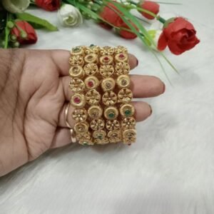 Bangles - Gold-Plated Matt finish Rajwadi look Alike Alloy Metal Bangles Set