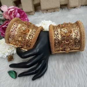 Kada - Gold Plated Copper Rajwadi Polish Hand Crafted Glass Statement Openable Kada