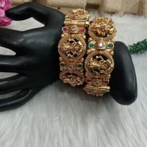 Rajwadi Kada - Rajwadi Polish Copper Gold Plated Ganpati Bappa Broad Kada