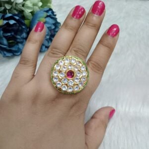 AD Ring - Gold Plated AD Back Meenakari Ring SCAADR3- (Ruby)