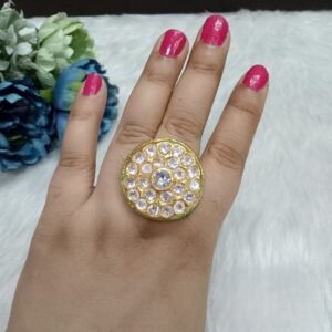 AD Ring-Gold Plated AD Back Meenakari Ring SCA55072 (Crystal)