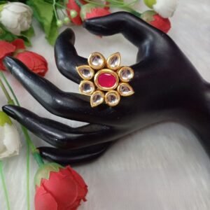 Kundan Ring - Gold Plated Kundan Medium Size Ring SCAKR3