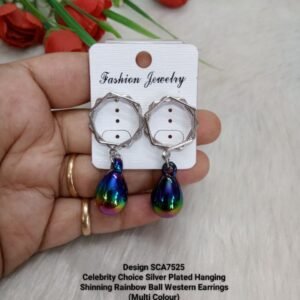 Earrings- Celebrity Choice Silver Plated Hanging Shinning Rainbow Ball Western Earrings SCA7525