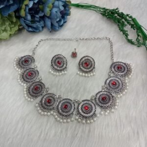 Necklace - German Silver Plated Brass Oxidized Necklace SCAON19