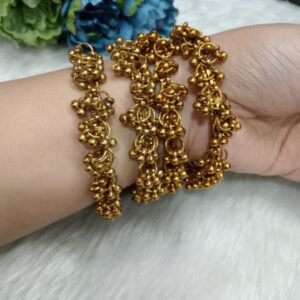 Kashmiri Bangle - Antique Golden Metallic Alloy Metal Kashmiri Bangle Set