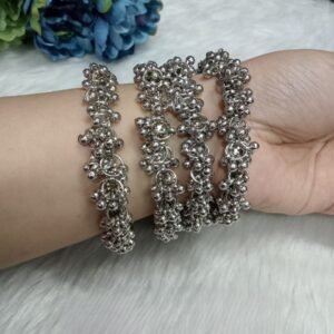 Kashmiri Bangle - Silver Oxidized Alloy Metal Kashmiri Bangle Set