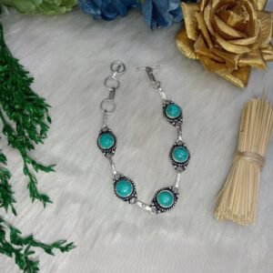 Oxidized Bracelet - German Silver Plated Oxidized Natural Stone Size Adjustable Bracelet