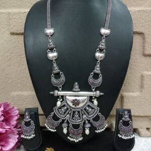 Long Necklace - German Silver Oxidized long Statement Necklace SCAOLN12