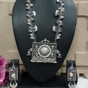 Necklace - German Silver Oxidized long Necklace SCAOLN21